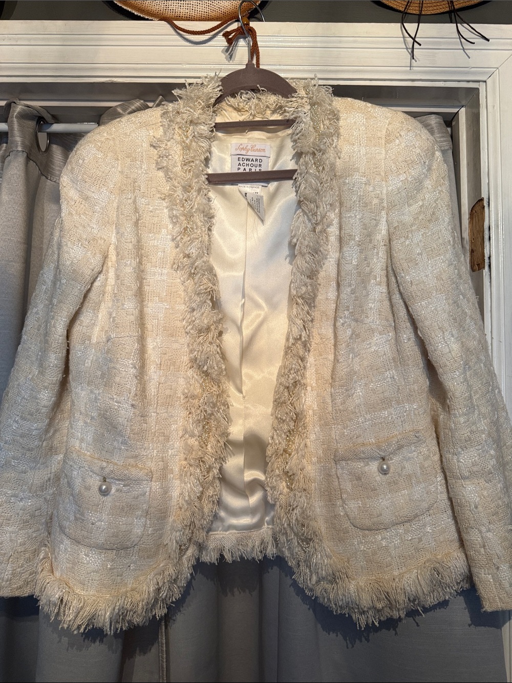 Edward Achour Paris Cream Tweed Fringe Jacket